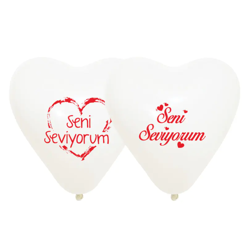 1+1 Kırmızı Seni Seviyorum Baskılı 12" Beyaz Kalp Balon (100'lük)
